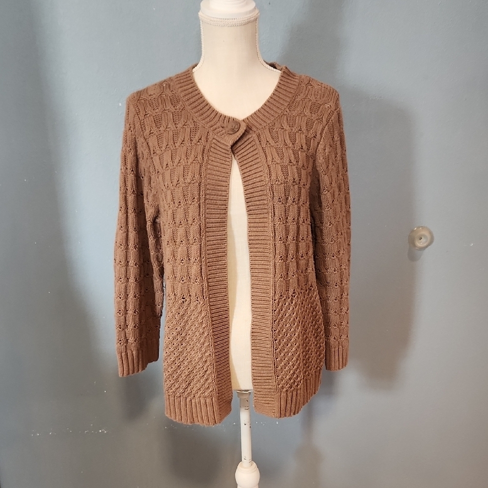 Croft & Borrow Cable Knit Chunky Cotton Blend One Button Cardigan Y2k Preppy